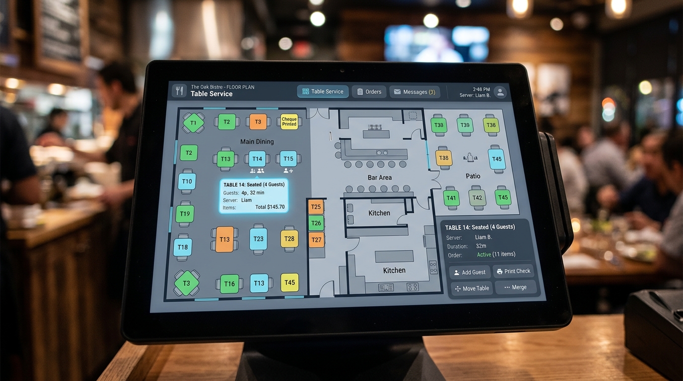 POS system screen restaurant table